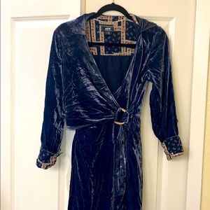 Blue velvet wrap dress